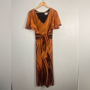 Signature by Robbie Bee orange brown V-Neck Flutter Sleeve Jumpsuit size 16